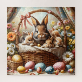 Puzzle Panier de lapin de Pâques, lapins de printemps et