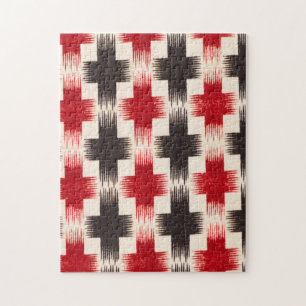 Puzzle Panier Motif de tissage rouge et noir art Abstrait