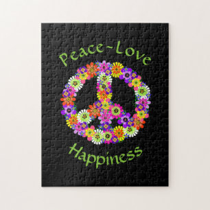 Puzzle Panneau de Paix Amour & Bonheur sur Noir
