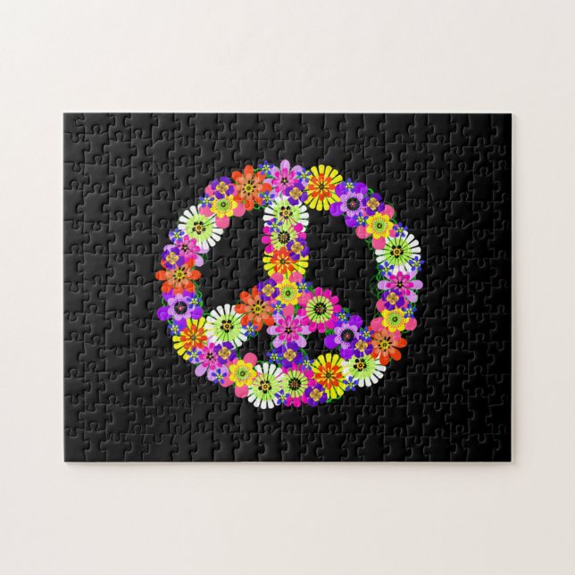 Puzzle Panneau de paix Floral sur noir (Horizontal)