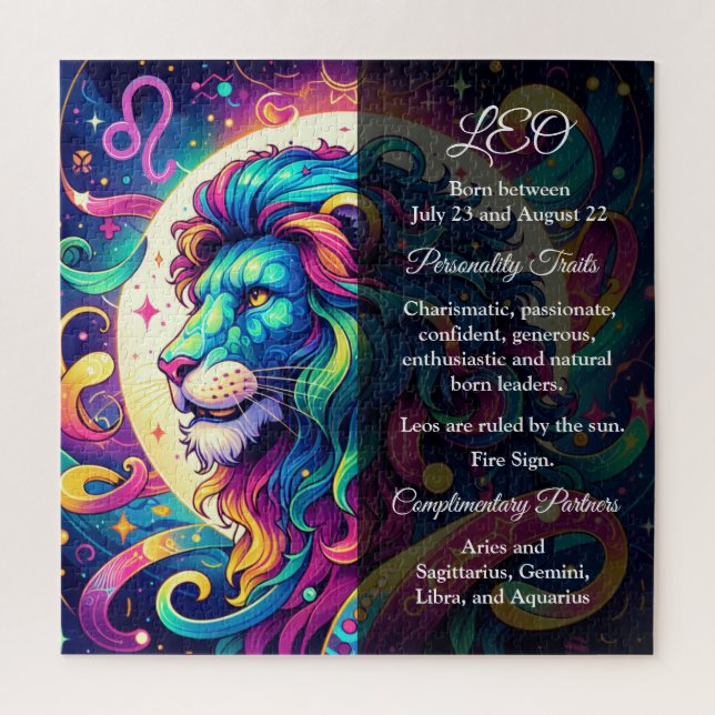 Puzzle Panneau Horoscope Leo info | Art Lion coloré (Vertical)