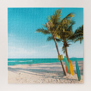Puzzle Panneaux de surf sur la plage lancer oreiller