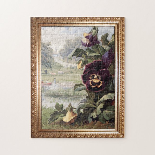 Puzzle Pansies vintages et scène rustique (Vertical)