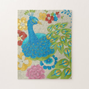 Puzzle Paon et fleurs colorés