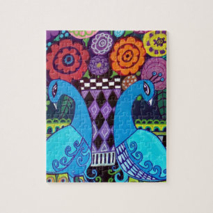 Puzzle Paons avec l'art de fleurs par la bruyère Galler