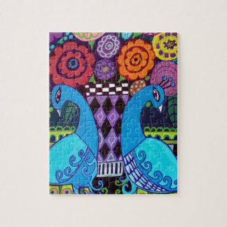 Puzzle Paons avec l'art de fleurs par la bruyère Galler