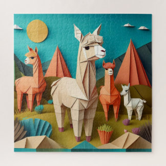 Puzzle Papier Art Origami Alpacas Scène 3D