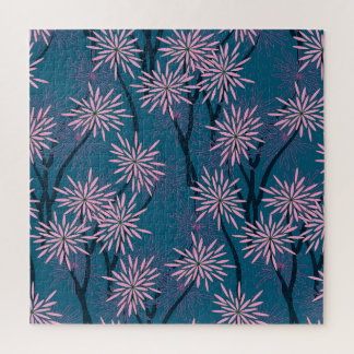 Puzzle Papier peint floral : bleu marine asiatique, rose.