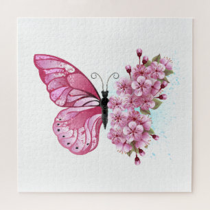 Puzzle Papillon à fleurs avec Sakura rose