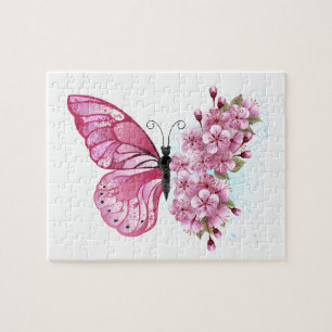 Puzzle Papillon à fleurs avec Sakura rose