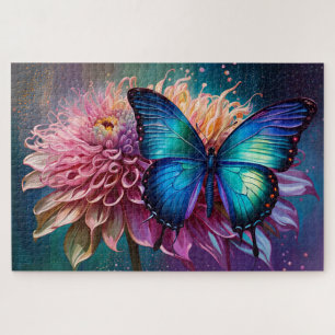 Puzzle Papillon bleu et Dahlia