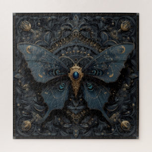 Puzzle Papillon bleu foncé orné de filigrane doré