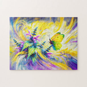 Puzzle Papillon Brimstone avec Fleurs de Lamier Purpureau