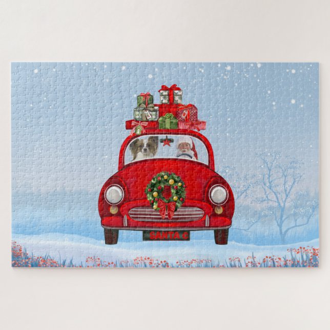 Puzzle Papillon de chien en voiture avec le Père Noël  (Horizontal)