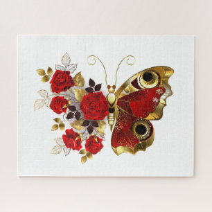 Puzzle Papillon de fleurs rouges aux roses rouges