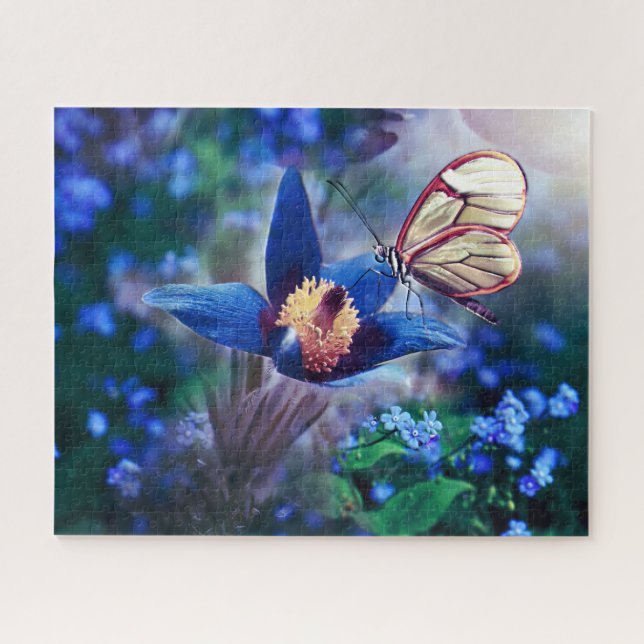 Puzzle Papillon de printemps sur Fleur bleue (Horizontal)