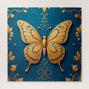 Puzzle Papillon doré orné avec motif floral