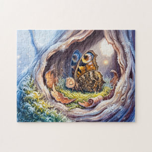 Puzzle Papillon dormant dans le creux d'un arbre pendant