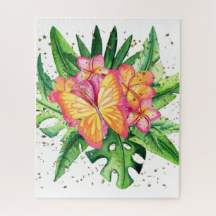 Puzzle Papillon et fleurs tropicaux
