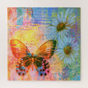 Puzzle papillon et pâquerettes