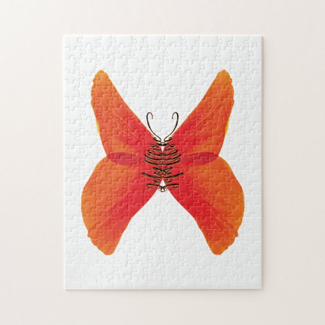 Puzzle Papillon rouge orange avec votre nom (Vertical)