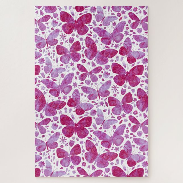 Puzzle Papillons Aquarelle Magenta Rose (Vertical)