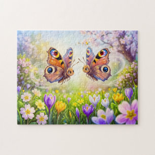 Puzzle Papillons au-dessus d'un pré printanier en fleurs