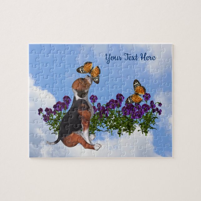 Puzzle Papillons beagles Fleurs de chiot Personnalisé (Horizontal)