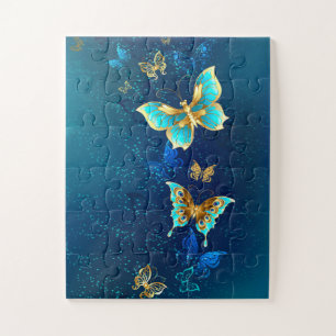 Puzzle Papillons d'or sur un Arrière - plan bleu