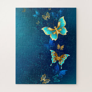 Puzzle Papillons d'or sur un Arrière - plan bleu