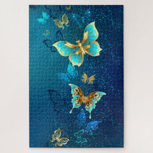 Puzzle Papillons dorés sur fond bleu