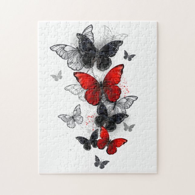 Puzzle Papillons noirs et rouges volants (Vertical)