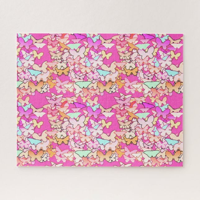 Puzzle Papillons, Pastels sur Fuchsia rose (Horizontal)
