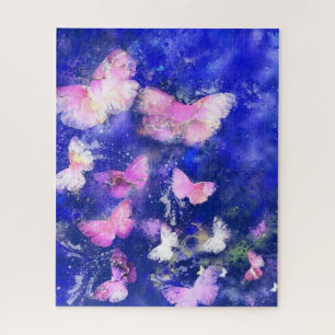 Puzzle Papillons roses volant dans la nuit bleue - Dessin