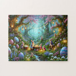 Puzzle Pâques en forêt enchantée, Lapins de printemps