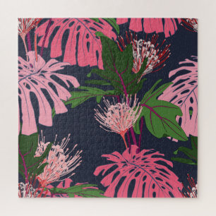 Puzzle Paradis tropical : Feuilles et fleurs exotiques