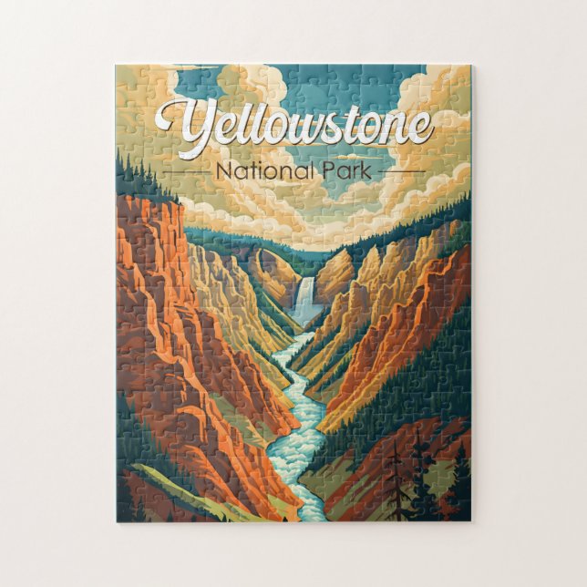 Puzzle Parc national de Yellowstone Grand Canyon Art rétr (Vertical)