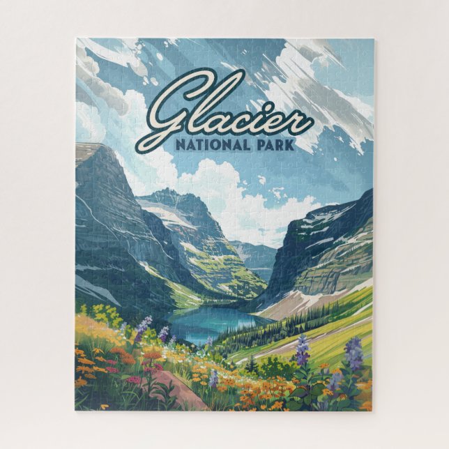 Puzzle Parc national des Glaciers Montana Lake Retro (Vertical)