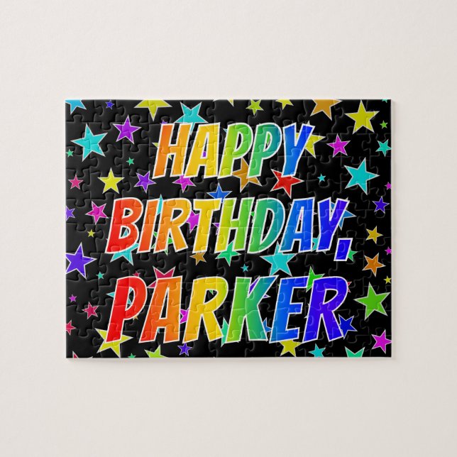 Puzzle "PARKER" Prénom, Amusant "HEUREUX ANNIVERSAIRE" (Horizontal)