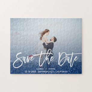 Puzzle Parties scintillant bleue Script photo mariage enr