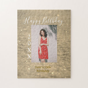 Puzzle Parties scintillant d'or heureux 15e anniversaire 