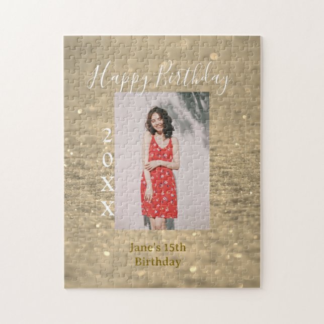 Puzzle Parties scintillant d'or heureux 15e anniversaire  (Vertical)