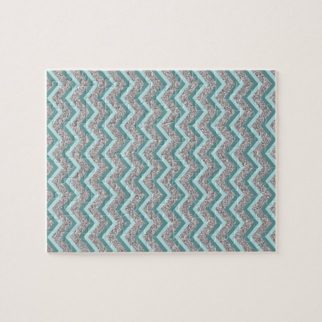 Puzzle Parties scintillant en argent et ZigZag Turquoise (Horizontal)