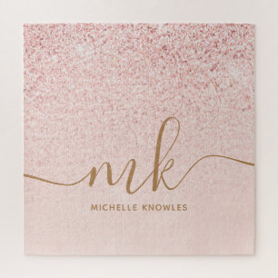 Puzzle Parties scintillant or Rose tendance Initiales fan