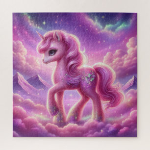 Puzzle Parties scintillant rose et violet magique licorne