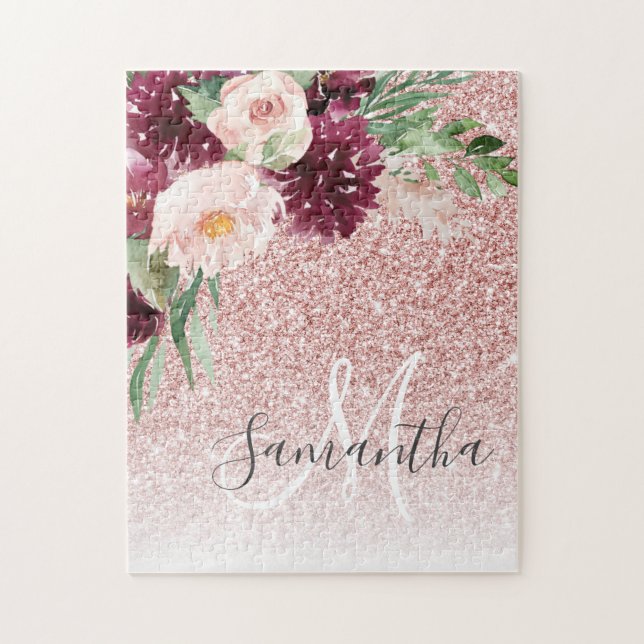 Puzzle Parties scintillant rose moderne et flamme à fleur (Vertical)