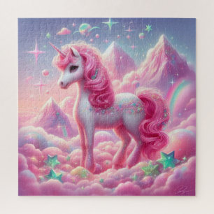 Puzzle Parties scintillant unicorne rose et bleu clair