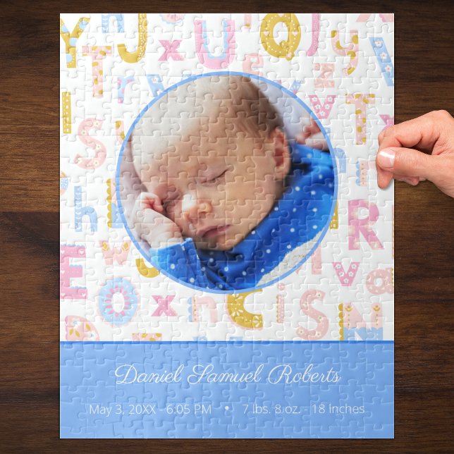 Puzzle Pastel Blue ABC Birth Record Stat Baby Boys Photo (Créateur téléchargé)