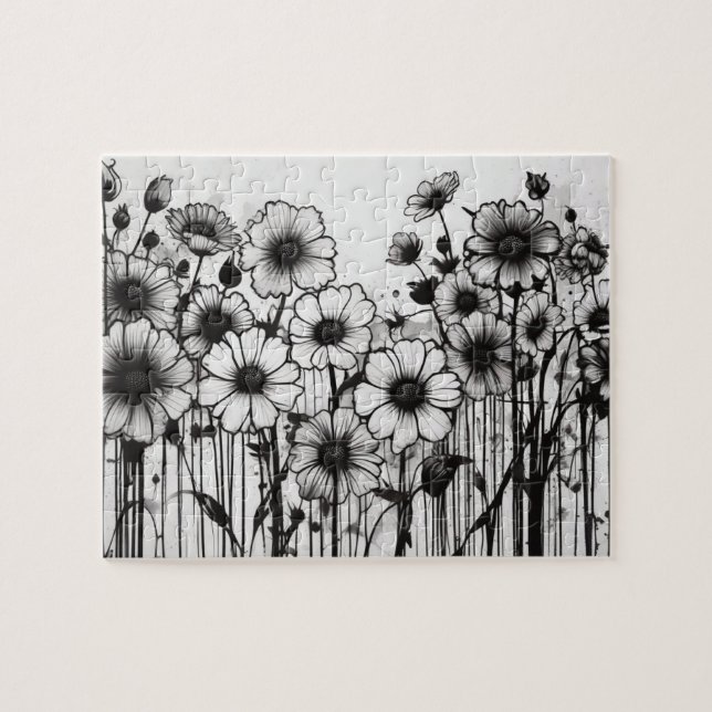 Puzzle Patch de marguerite gothique noir et blanc (Horizontal)