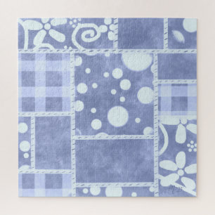 Puzzle Patchwork fou motif floral à carreaux bleus